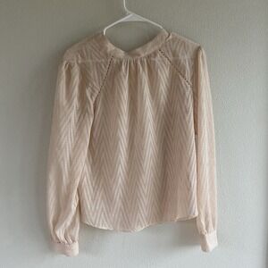 Free People Anthropologie Blouse Sheer Chevron Small Petite Top‎ NWT Light Peach